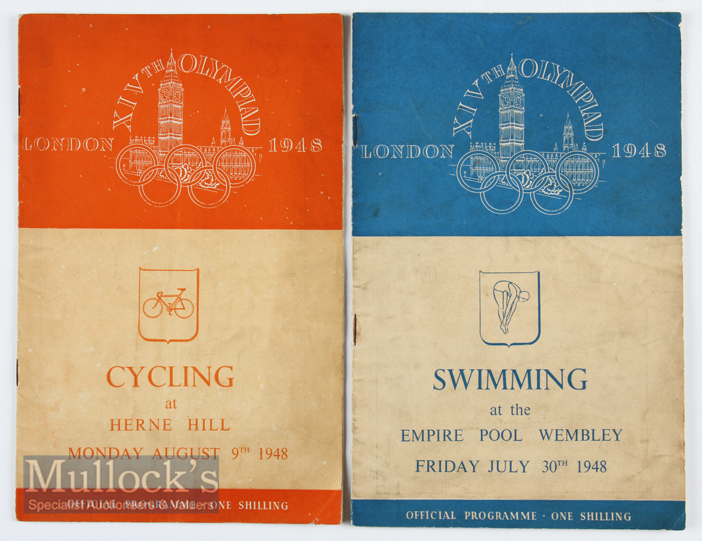 1948 London Olympics Cycling and Swimming Programmes (2) on August 9th and July 30th, both overall