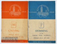 1948 London Olympics Cycling and Swimming Programmes (2) on August 9th and July 30th, both overall