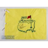 2011 Masters Charzl Schumezel Signed golf pin flag signed to the centre in ink on yellow flag,