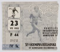 1952 Helsinki Olympics Athletics Ticket 23rd July, with uneven tear to right edge, couple of small