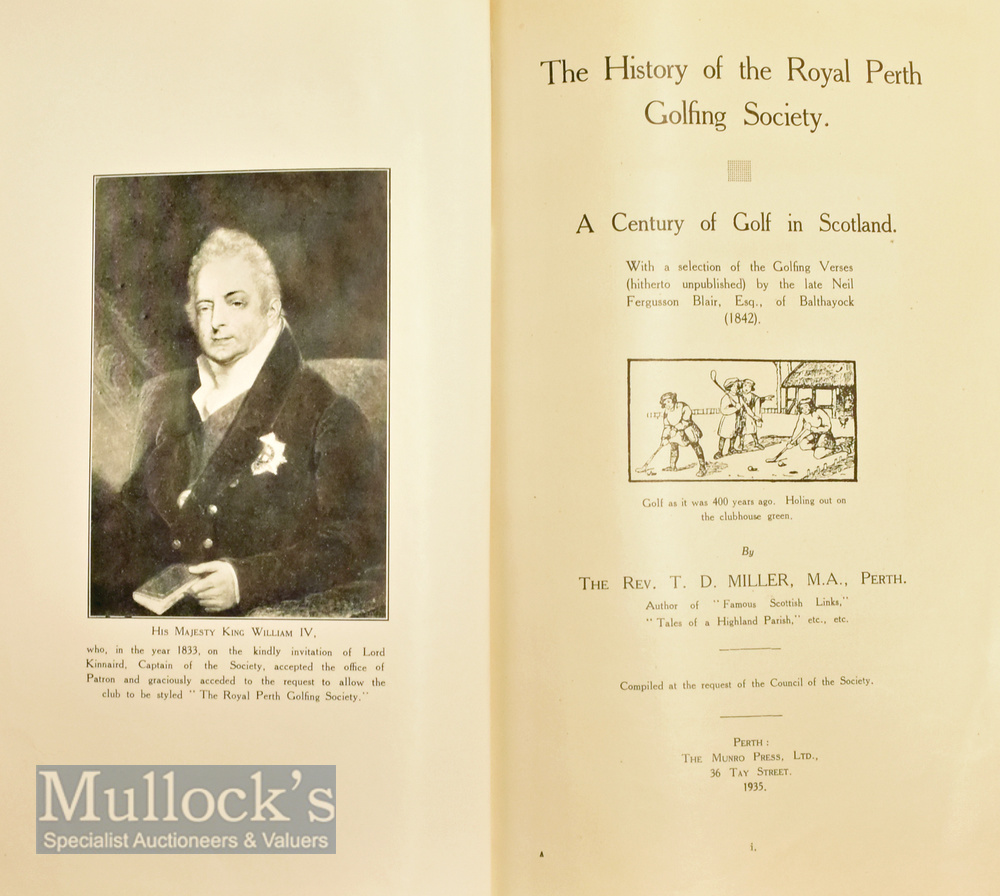 Scarce - History of The Royal Perth Golfing Society by Rev T D Miller, MA book 1935 bound in blue - Image 2 of 2