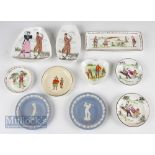 Selection of Golfing Ceramic Dishes (10) incl 2 Wedgwood Jasperware, 2 Crown Staffordshire dishes in