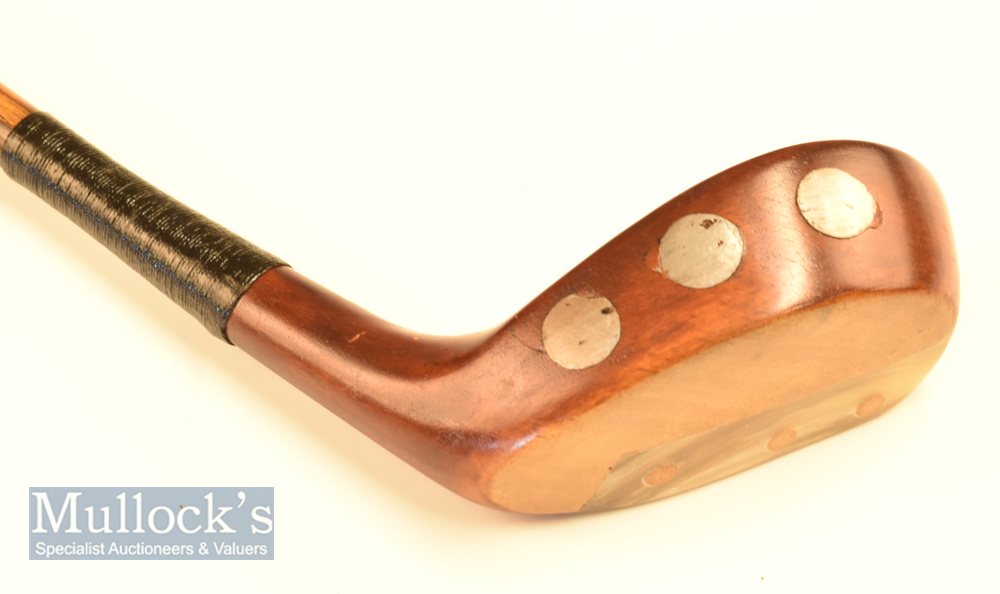 Fine B Weastall dark stained deep face persimmon mallet head putter with horn sole insert, 3x rear - Image 3 of 3