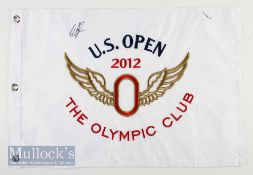 US Open 2012 Olympic Club Webb Simpson Signed golf pin flag signed in ink to the top on white