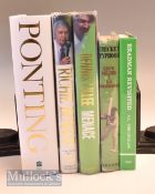 Selection of Signed Cricket Books to include Ponting at the close of play, Cricket Typhoon, Menace