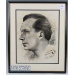Charcoal drawing of Max Faulkner 1951 Open Championship Winner with artists signature and date to
