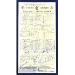 1960 England v South Africa signed cricket score card – with MCC winning by an innings and signed by