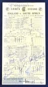 1960 England v South Africa signed cricket score card – with MCC winning by an innings and signed by