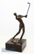 Kim Boulukos Bronze Golfer Sculpture depicting golfer in mid swing, with sculptures mark to