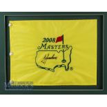 Tevor Immelman Signed 2008 Master golf pin flag display with signature to centre in ink on yellow