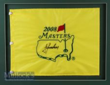 Tevor Immelman Signed 2008 Master golf pin flag display with signature to centre in ink on yellow