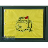 Zac Johnson Signed 2007 Masters golf pin flag display with signature to centre in ink on yellow