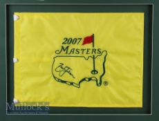 Zac Johnson Signed 2007 Masters golf pin flag display with signature to centre in ink on yellow