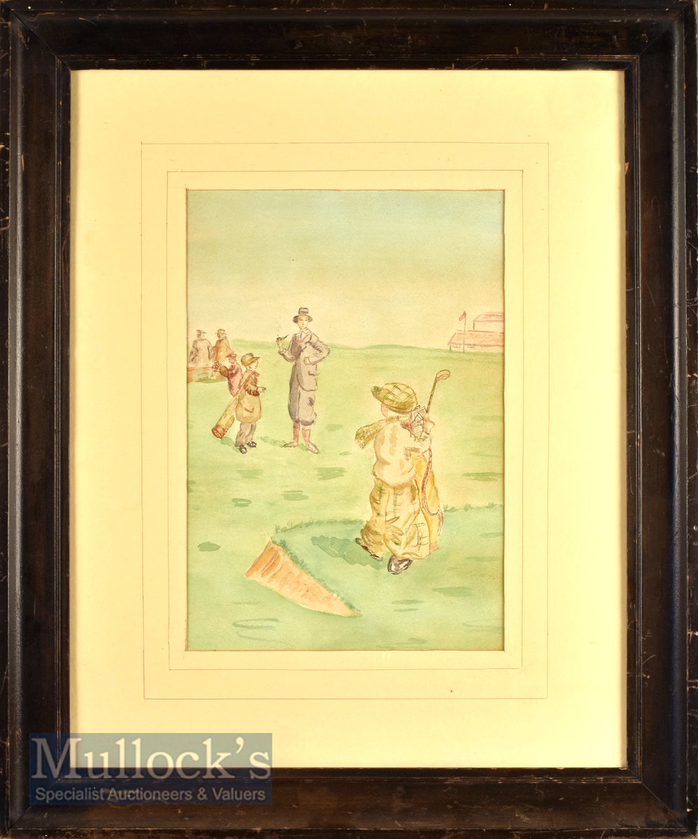 Golf Watercolour c1920 - English School - based on “It’s The Plus Fours” water colour - image 13.25”