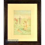 Golf Watercolour c1920 - English School - based on “It’s The Plus Fours” water colour - image 13.25”