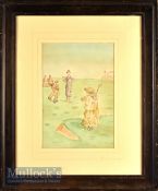 Golf Watercolour c1920 - English School - based on “It’s The Plus Fours” water colour - image 13.25”