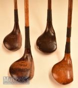 4x Assorted woods including J Winton small head brassie with red fibre insert, J Denhule driver,