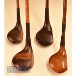 4x Assorted woods including J Winton small head brassie with red fibre insert, J Denhule driver,