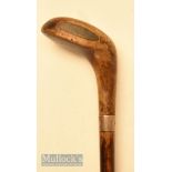 Unnamed stained wooden driver head style golf walking stick with black fibre sole insert, rear