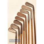 8x assorted smooth faced irons from a cleek up to mashie niblicks, Spalding Gold Medal Carruthers