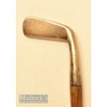 Unnamed metal blade putter styled golf walking stick with slim hickory shaft and metal tip, measures
