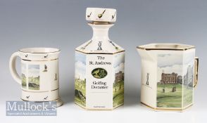 Bill Waugh Pointers of London Ceramic Selection incl The St Andrews Golfing Decanter (empty),