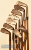 9x Assorted irons mainly mid irons and mashies by makers Marjoran, Gibson, D Rob of Glasgow, S