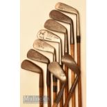 9x Assorted irons mainly mid irons and mashies by makers Marjoran, Gibson, D Rob of Glasgow, S