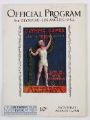 1932 LA Olympics Official Programme dated Saturday 13th August, central vertical fold with covers