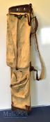 Marked Leyland rigid canvas and leather golf club carry bag complete with travel hood and ball