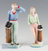 2 Royal Grafton High Society Collection Golfer Bone China Figures one lady and a gentleman golfer,