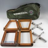 Tennis Racket Head Presses and Wimbledon Bag (7) 4x unnamed wooden presses with 2x aluminium
