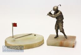 2 Onyx Based Golfing Related Ornaments – white metal cast golfer figure in mid swing, height 14cm