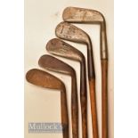5x various Tom Stewart Pipe Mark irons and putter – driving mashie, George Duncan Wentworth No. 3