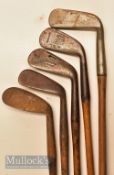 5x various Tom Stewart Pipe Mark irons and putter – driving mashie, George Duncan Wentworth No. 3