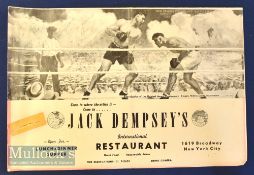 Boxing - 1970 Jack Dempsey, Joe Frazier and Jimmy Ellis signed restaurant menu – large single folded