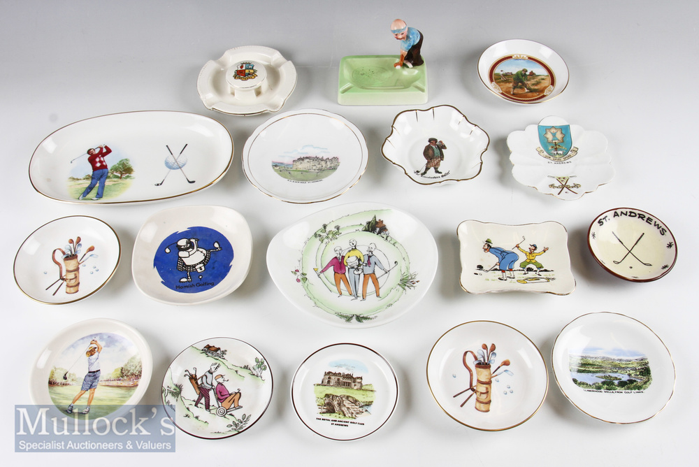 Selection of Golfing Ceramic Dishes and Saucers (17) incl examples by Queensberry, Royal Grafton,