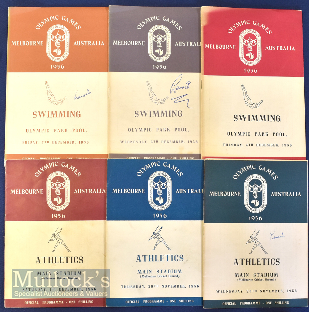 1956 Olympic Games Melbourne - a collection of 6 official programmes featuring 3x Athletics for