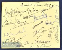 1952 India Cricket Tour to UK signed album page – signed in ink by 17 players and tour manager to
