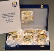 2012 Ryder Cup Boxed Set of 6 silver napkin rings – engraved with the Ryder Cup Details and