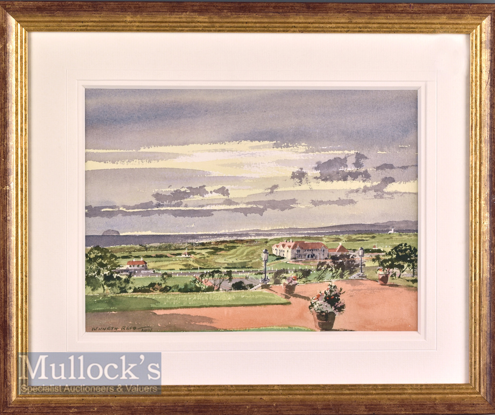 Reed, Ken - Turnberry Links original golfing watercolour - showing the links from the hotel signed