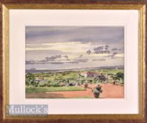 Reed, Ken - Turnberry Links original golfing watercolour - showing the links from the hotel signed