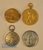 Collection of Ladies Gold and Silver Golf Medals (4) – 9ct gold medal pin badge embossed with Vic