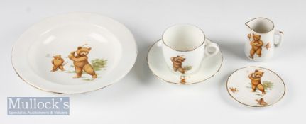 Carlton Ware Child’s Ceramics with Sporting Teddy Design c1920s incl bowl, cup and saucer with small