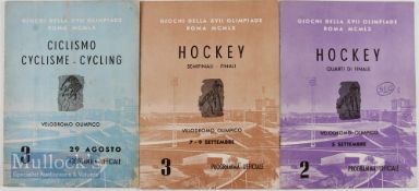 1960 Rome Olympics Hockey and Cycling Programmes (3) for 5th September and 7th – 9th September, with