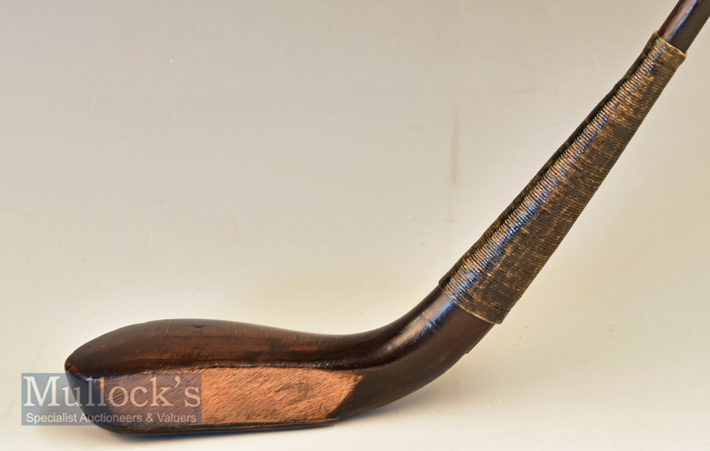 c1860 R Kirk long nose play club in dark stained Beechwood with a 5 ½” x 1 ¾” x 1” head and measures - Image 3 of 4