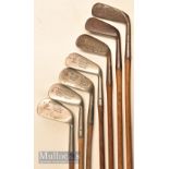 7x various Robert Forgan Flag Model irons and a putter – to incl JA Steer 3 iron, A Herd Moor Park 4