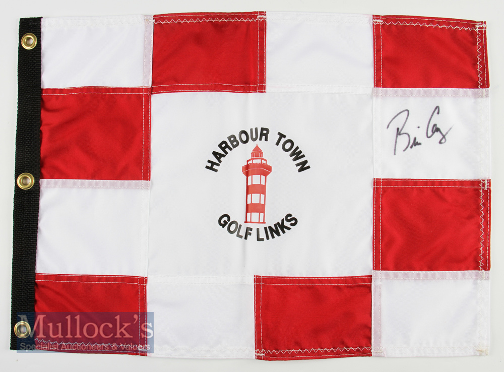 Harbour Town Links Brian Gay Signed golf pin flag in red and white, signed in black ink, measures