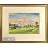 Reed, Ken - Loch Lomond original golfing watercolour - 18th Hole, Loch and Hotel in the background -