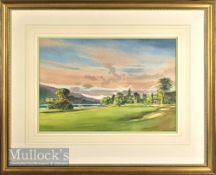 Reed, Ken - Loch Lomond original golfing watercolour - 18th Hole, Loch and Hotel in the background -